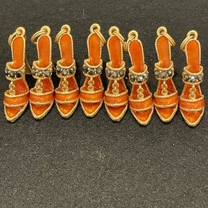 Set of 8 Orange and Gold Plated Enameled High Heel Charms